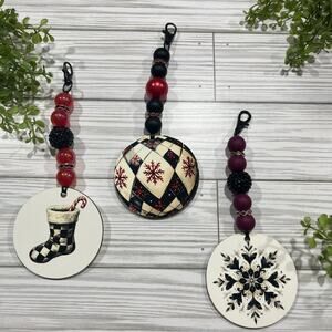 Festive Holiday Beaded Bag Charms with Snowflake and Stocking Designs